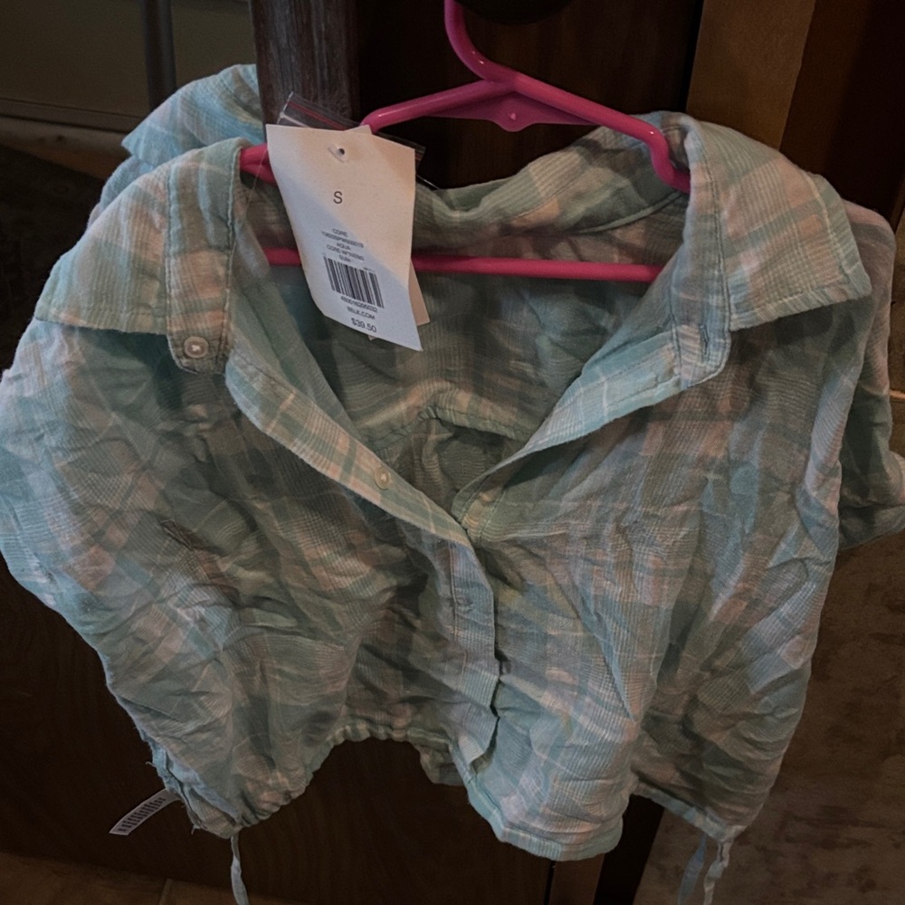 Belk Mint Green Plaid Crop Top